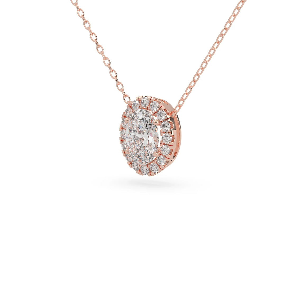 OctaPearl Oval Halo Lab Grown Diamond Pendant Necklace