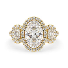 OctaPearl 3 ct Oval Halo Lab Grown Diamond Three Stone Pave Engagement Ring