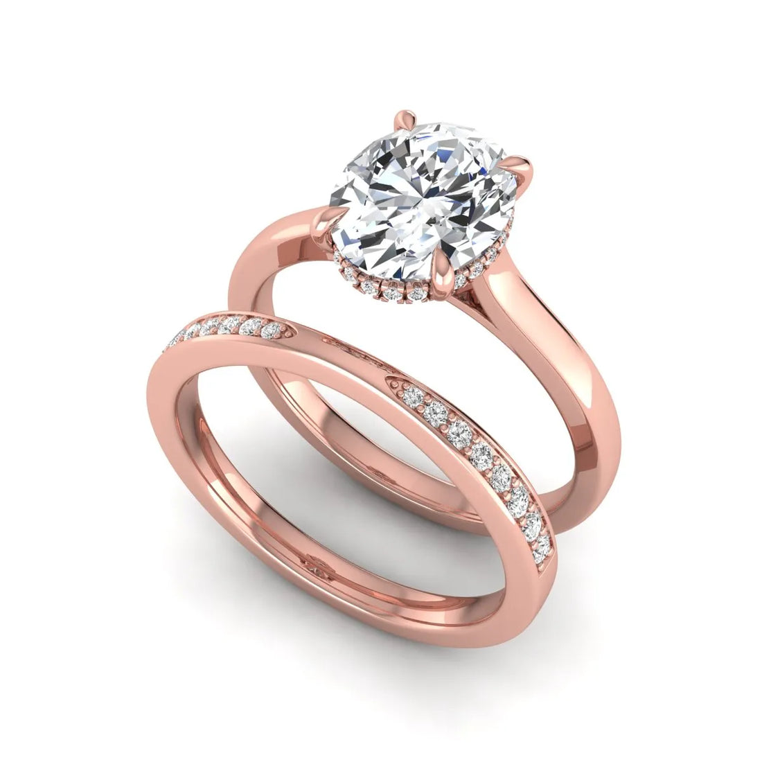 OctaPearl 2.5 ct Oval Cut Hidden Halo Bridal Ring Set Lab Grown Diamond Engagement Ring