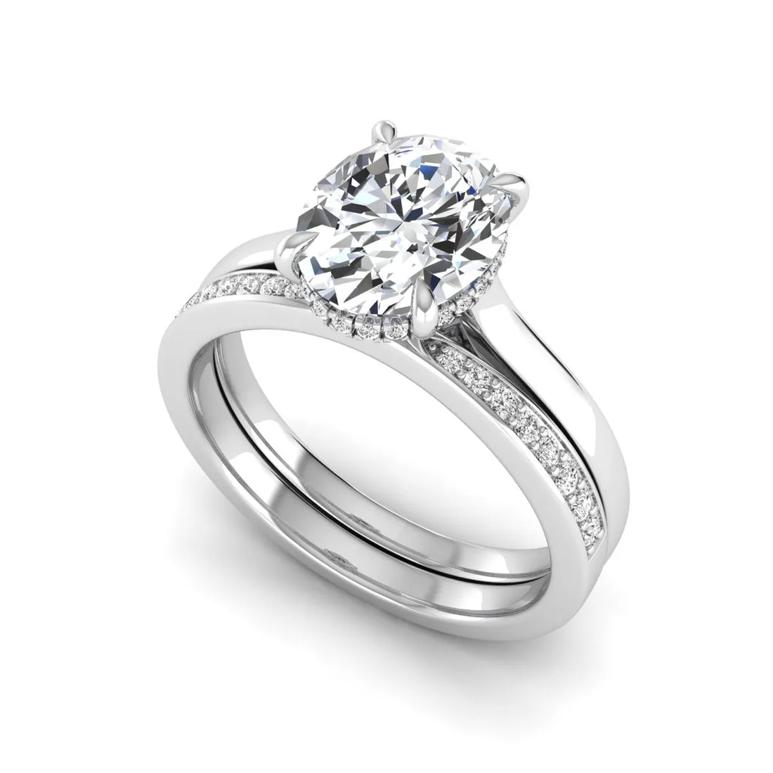 OctaPearl 2.5 ct Oval Cut Hidden Halo Bridal Ring Set Lab Grown Diamond Engagement Ring