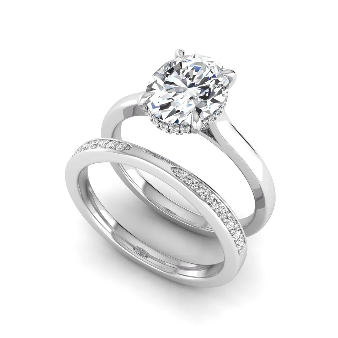 OctaPearl 2.5 ct Oval Cut Hidden Halo Bridal Ring Set Lab Grown Diamond Engagement Ring