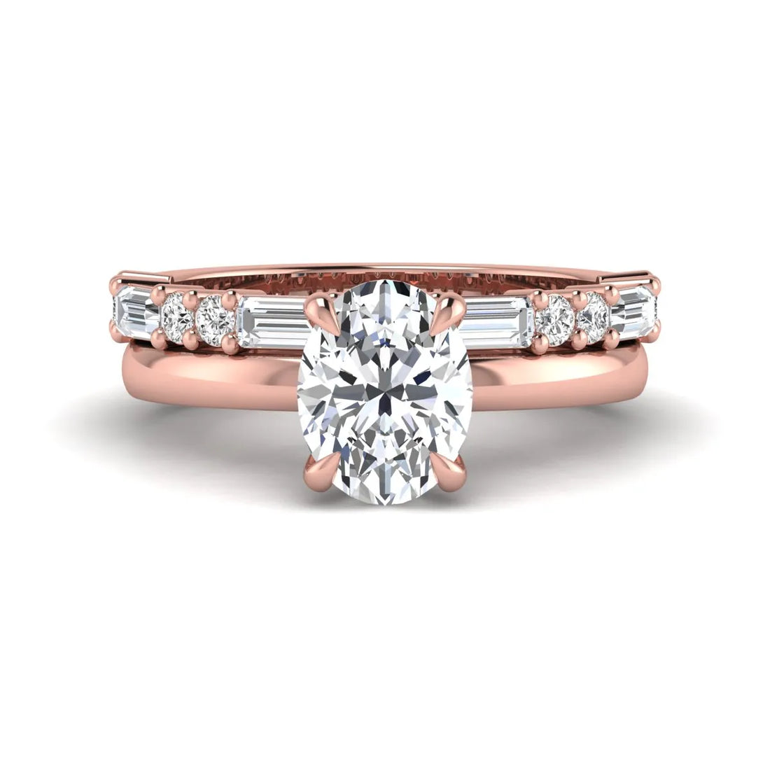 OctaPearl 2 ct Oval Hidden Halo Lab Grown Diamond Bridal Ring Set