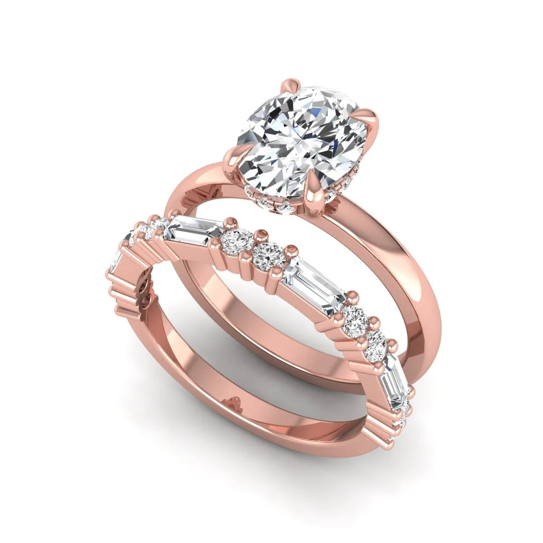 OctaPearl 2 ct Oval Hidden Halo Lab Grown Diamond Bridal Ring Set