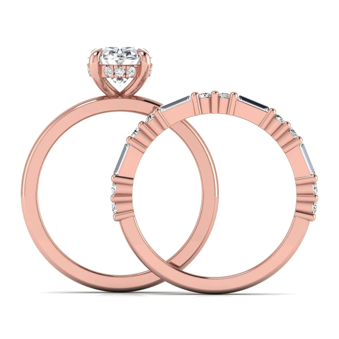 OctaPearl 2 ct Oval Hidden Halo Lab Grown Diamond Bridal Ring Set