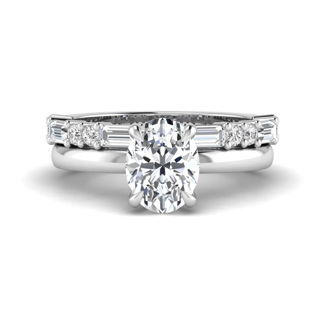 OctaPearl 2 ct Oval Hidden Halo Lab Grown Diamond Bridal Ring Set