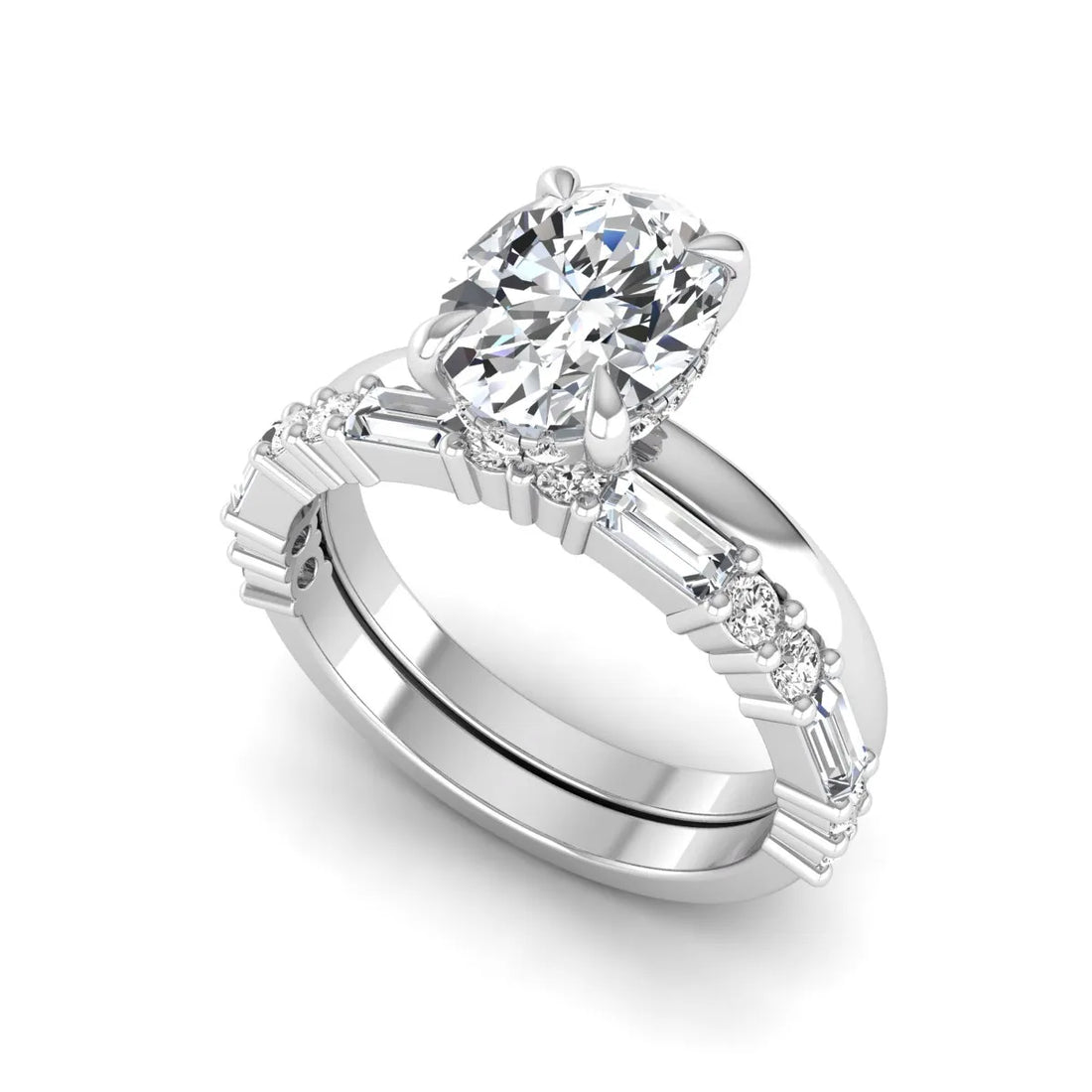 OctaPearl 2 ct Oval Hidden Halo Lab Grown Diamond Bridal Ring Set