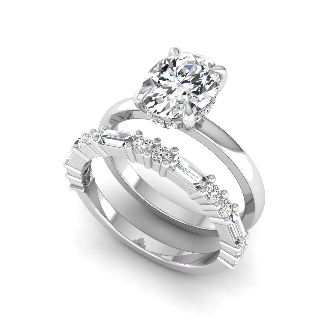 OctaPearl 2 ct Oval Hidden Halo Lab Grown Diamond Bridal Ring Set