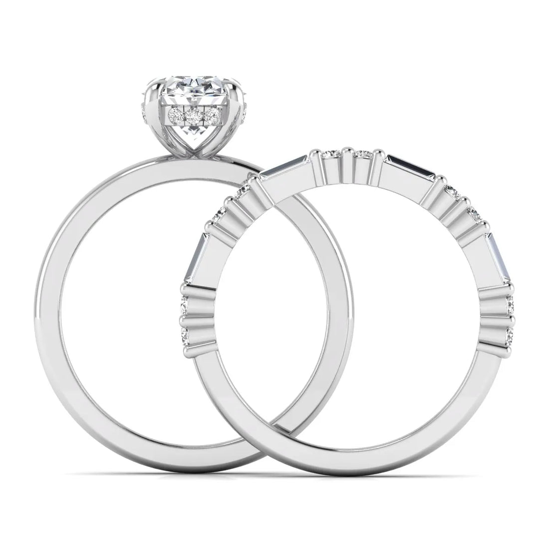 OctaPearl 2 ct Oval Hidden Halo Lab Grown Diamond Bridal Ring Set