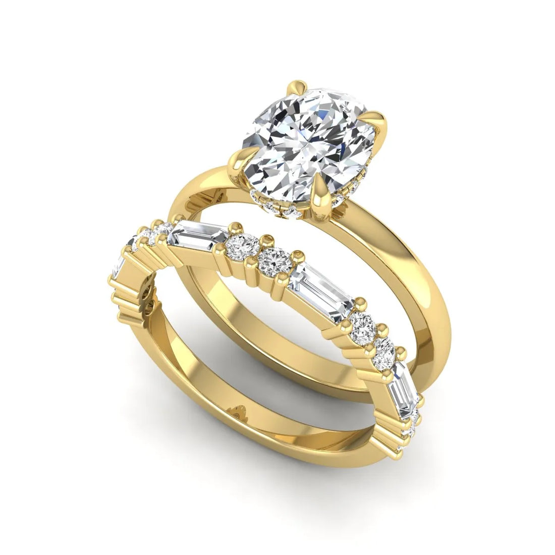 OctaPearl 2 ct Oval Hidden Halo Lab Grown Diamond Bridal Ring Set