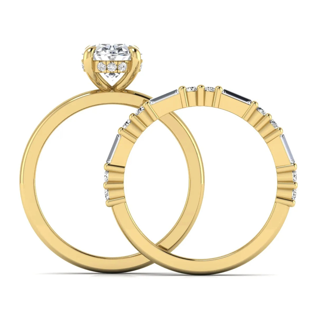 OctaPearl 2 ct Oval Hidden Halo Lab Grown Diamond Bridal Ring Set