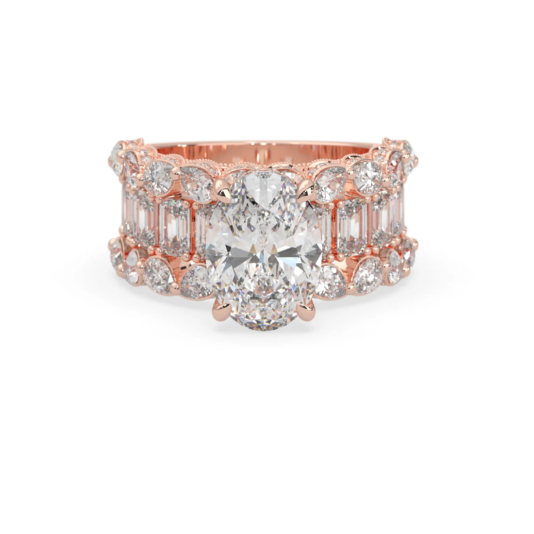 OctaPearl 4.00 ct Oval Lab Grown Diamond Hidden Halo Pave Cocktail Ring
