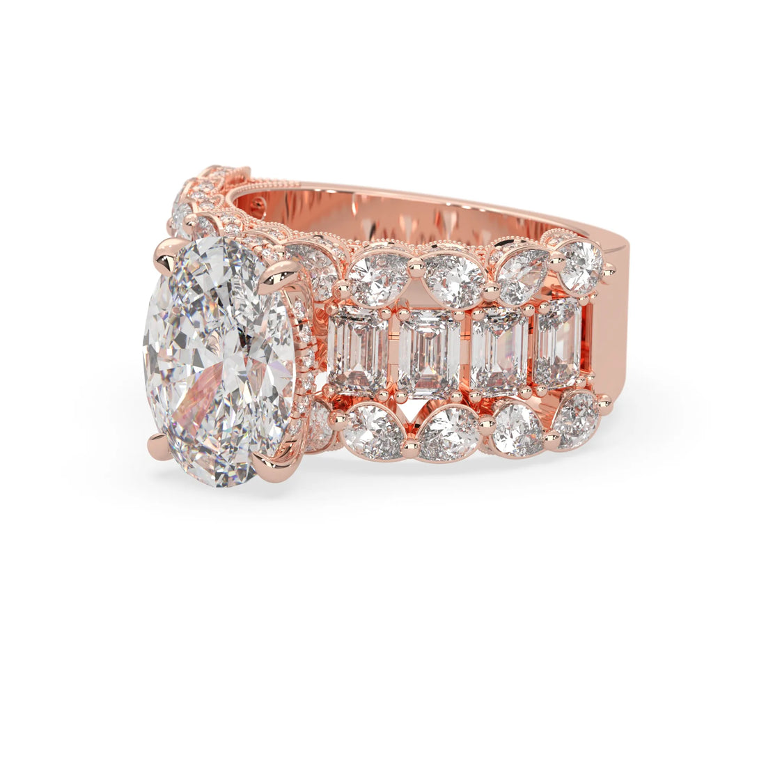 OctaPearl 4.00 ct Oval Lab Grown Diamond Hidden Halo Pave Cocktail Ring