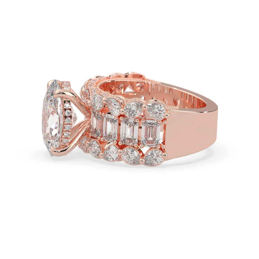 OctaPearl 4.00 ct Oval Lab Grown Diamond Hidden Halo Pave Cocktail Ring
