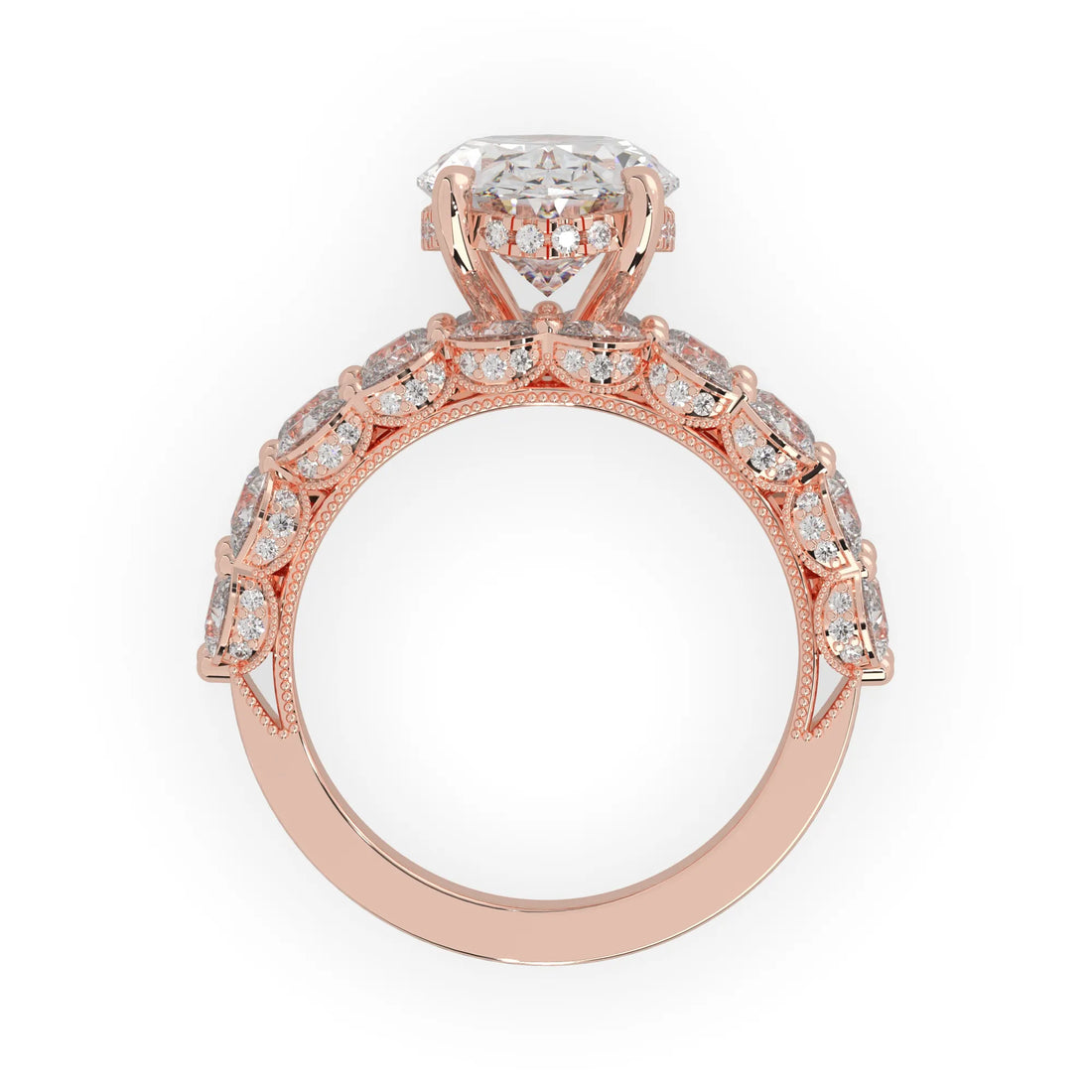OctaPearl 4.00 ct Oval Lab Grown Diamond Hidden Halo Pave Cocktail Ring
