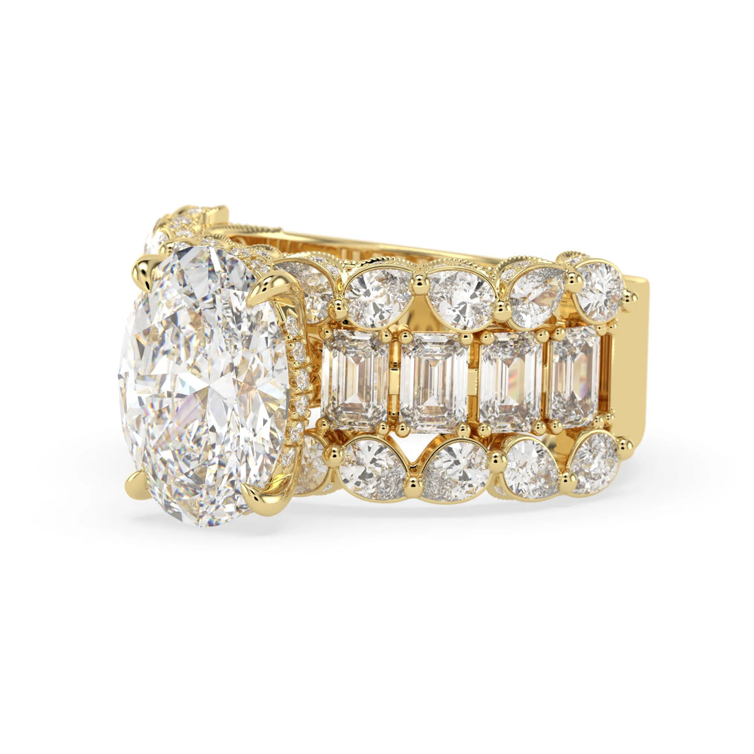 OctaPearl 4.00 ct Oval Lab Grown Diamond Hidden Halo Pave Cocktail Ring
