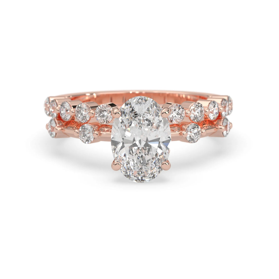 OctaPearl 2.00 ct Oval Lab Grown Diamond Pave Wedding Bridal Ring Set