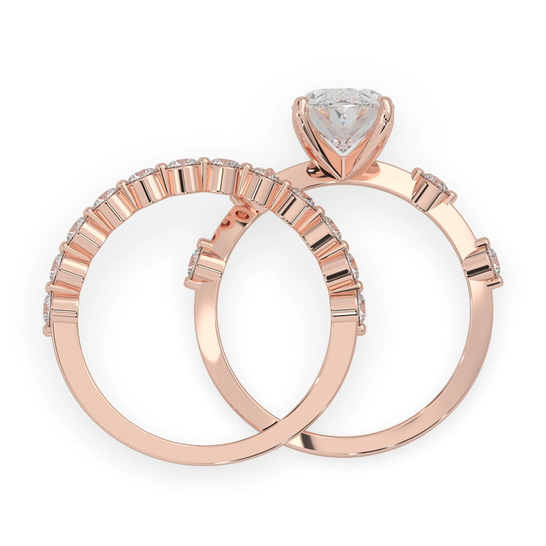 OctaPearl 2.00 ct Oval Lab Grown Diamond Pave Wedding Bridal Ring Set