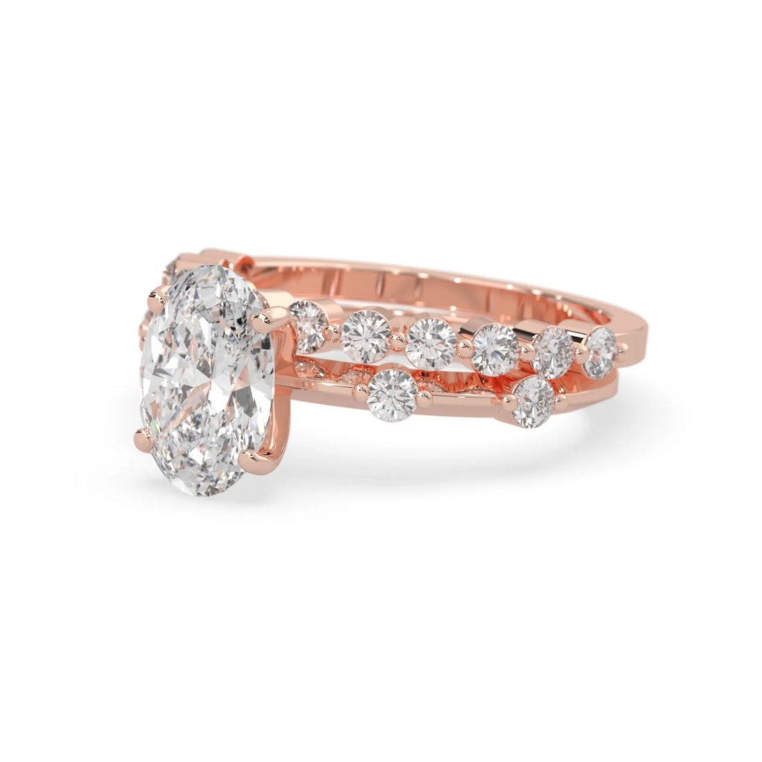 OctaPearl 2.00 ct Oval Lab Grown Diamond Pave Wedding Bridal Ring Set
