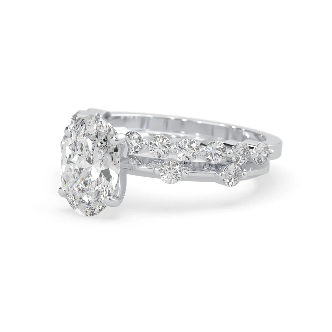 OctaPearl 2.00 ct Oval Lab Grown Diamond Pave Wedding Bridal Ring Set