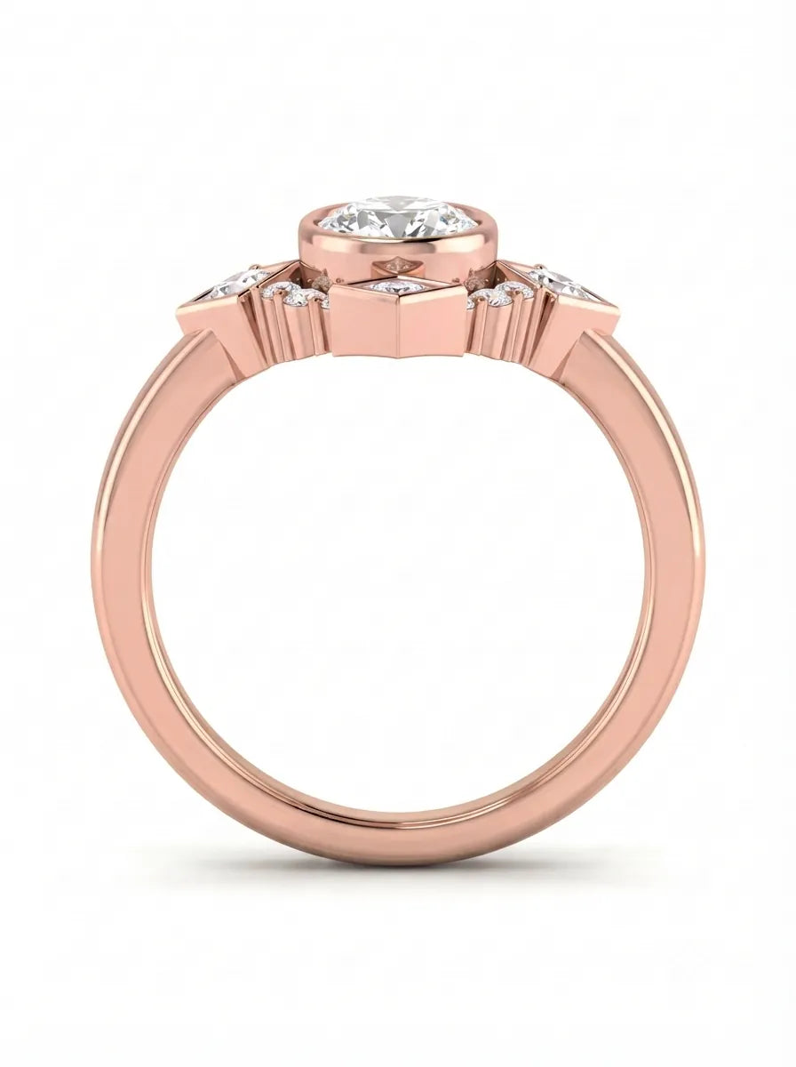 OctaPearl 1 ct Oval Mixed Side Diamond Geometric Halo Lab Grown Diamond Engagement Ring