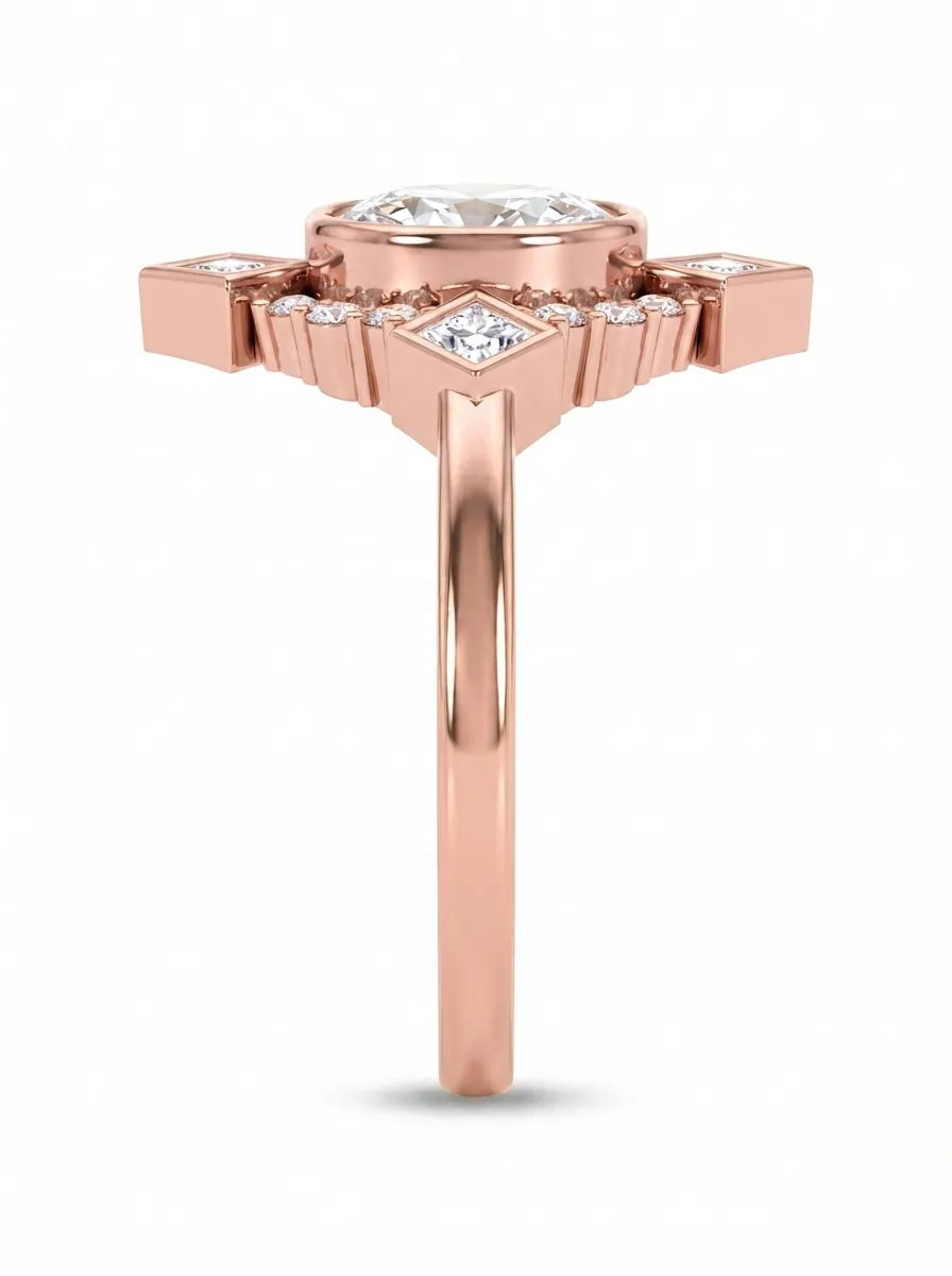 OctaPearl 1 ct Oval Mixed Side Diamond Geometric Halo Lab Grown Diamond Engagement Ring
