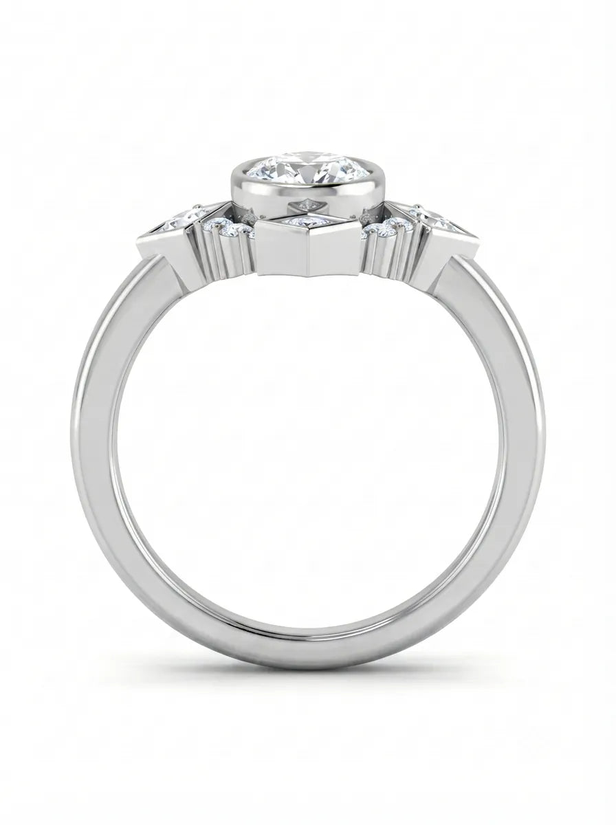 OctaPearl 1 ct Oval Mixed Side Diamond Geometric Halo Lab Grown Diamond Engagement Ring