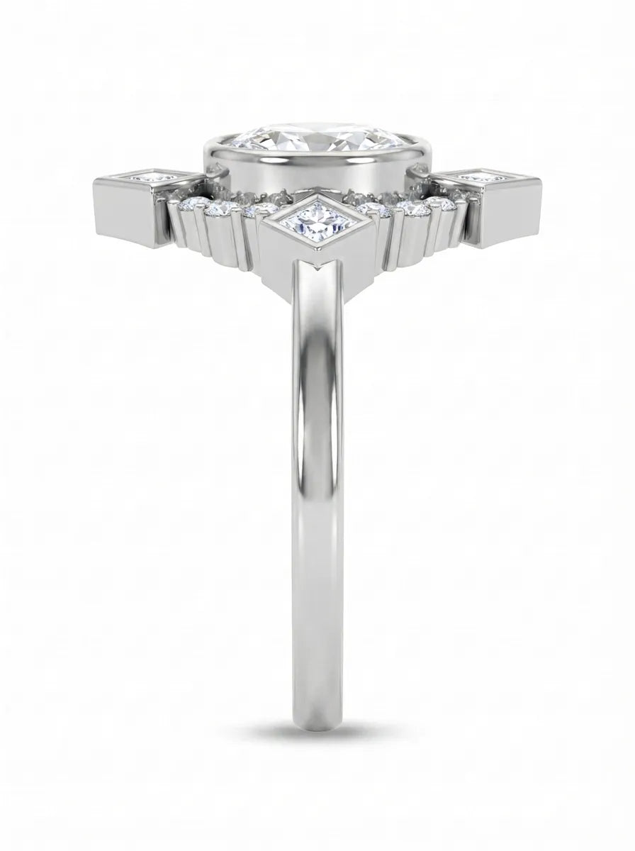 OctaPearl 1 ct Oval Mixed Side Diamond Geometric Halo Lab Grown Diamond Engagement Ring