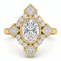 OctaPearl 1 ct Oval Mixed Side Diamond Geometric Halo Lab Grown Diamond Engagement Ring