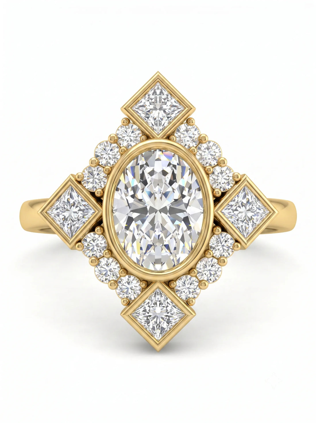 OctaPearl 1 ct Oval Mixed Side Diamond Geometric Halo Lab Grown Diamond Engagement Ring