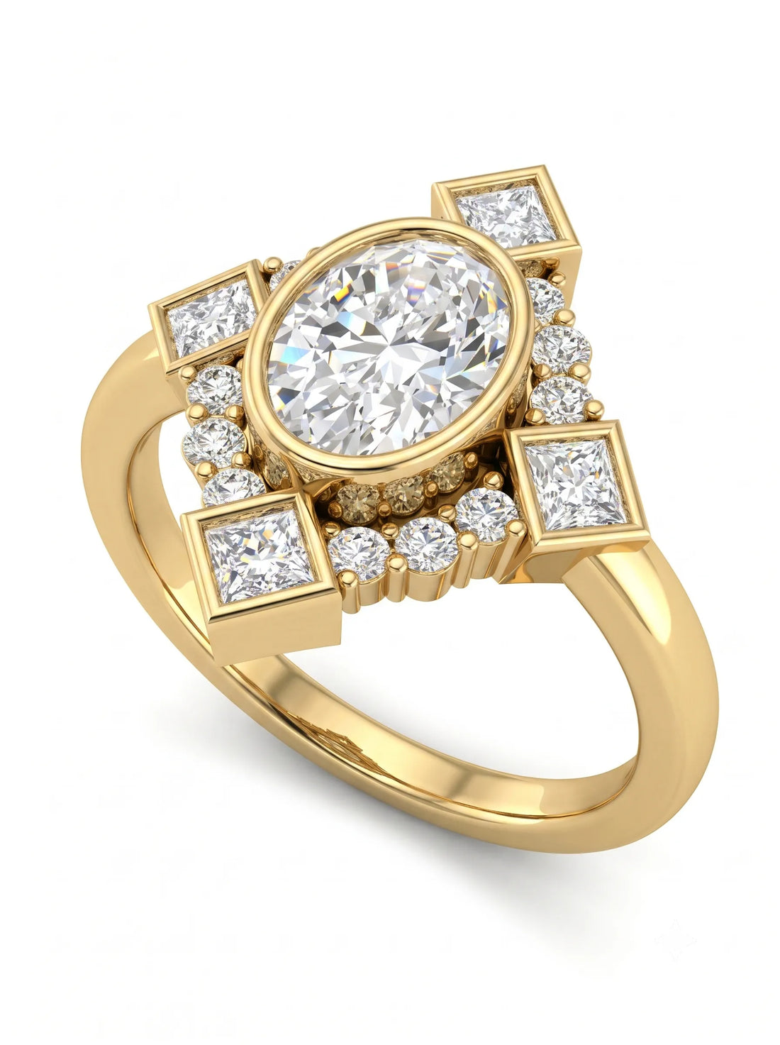OctaPearl 1 ct Oval Mixed Side Diamond Geometric Halo Lab Grown Diamond Engagement Ring