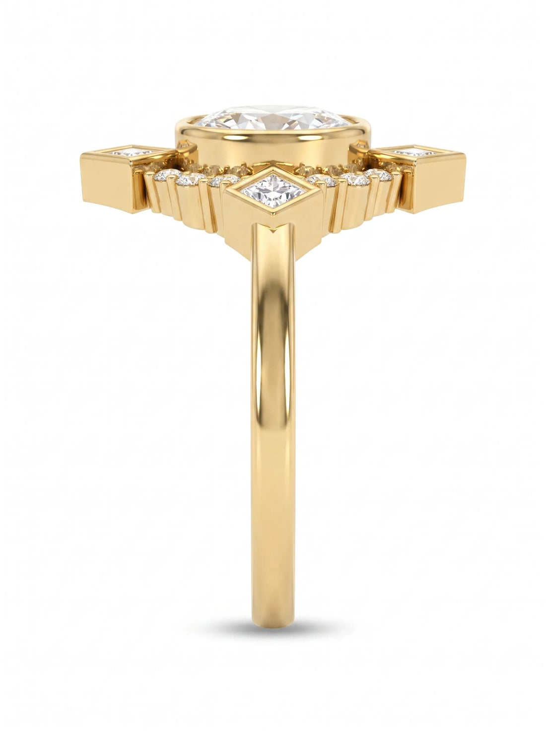 OctaPearl 1 ct Oval Mixed Side Diamond Geometric Halo Lab Grown Diamond Engagement Ring