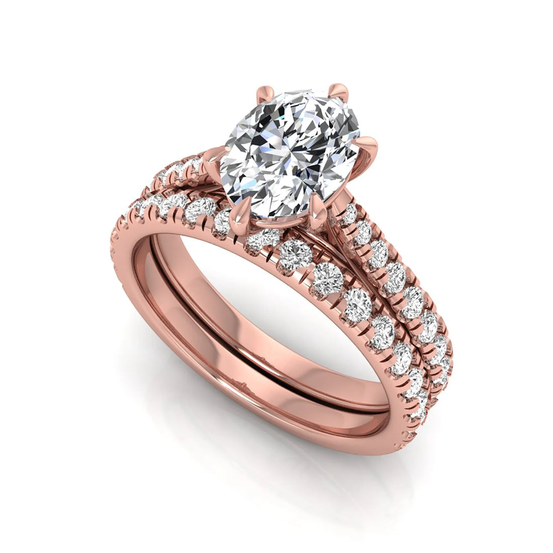 OctaPearl 1 ct Oval Pavé Bridal Ring Set Lab Grown Diamond