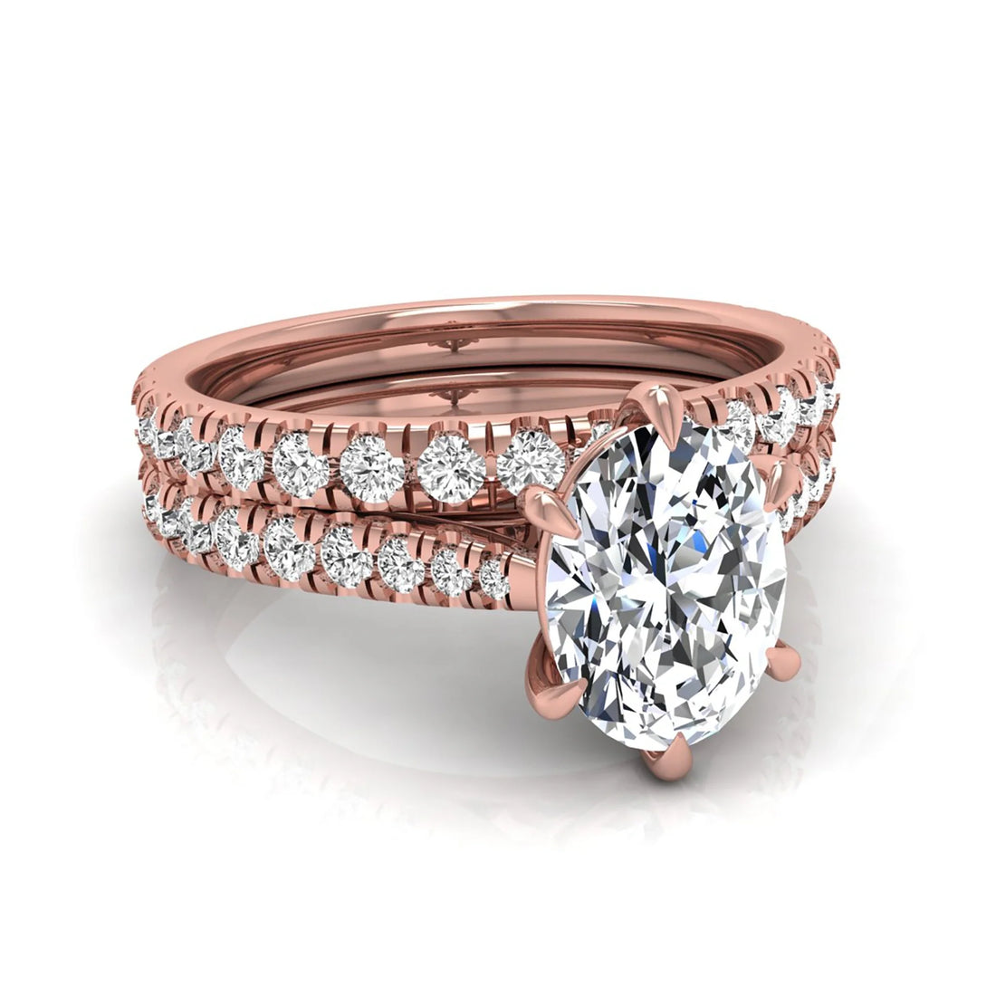OctaPearl 1 ct Oval Pavé Bridal Ring Set Lab Grown Diamond