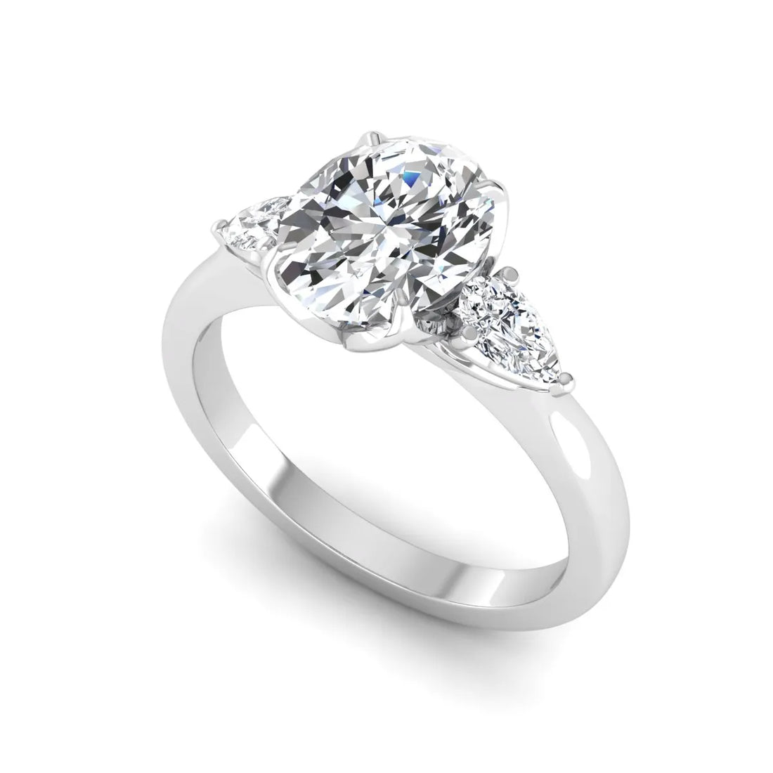 OctaPearl 2 ct Oval & Pear Three Stone Lab Grown Diamond Engagement Ring