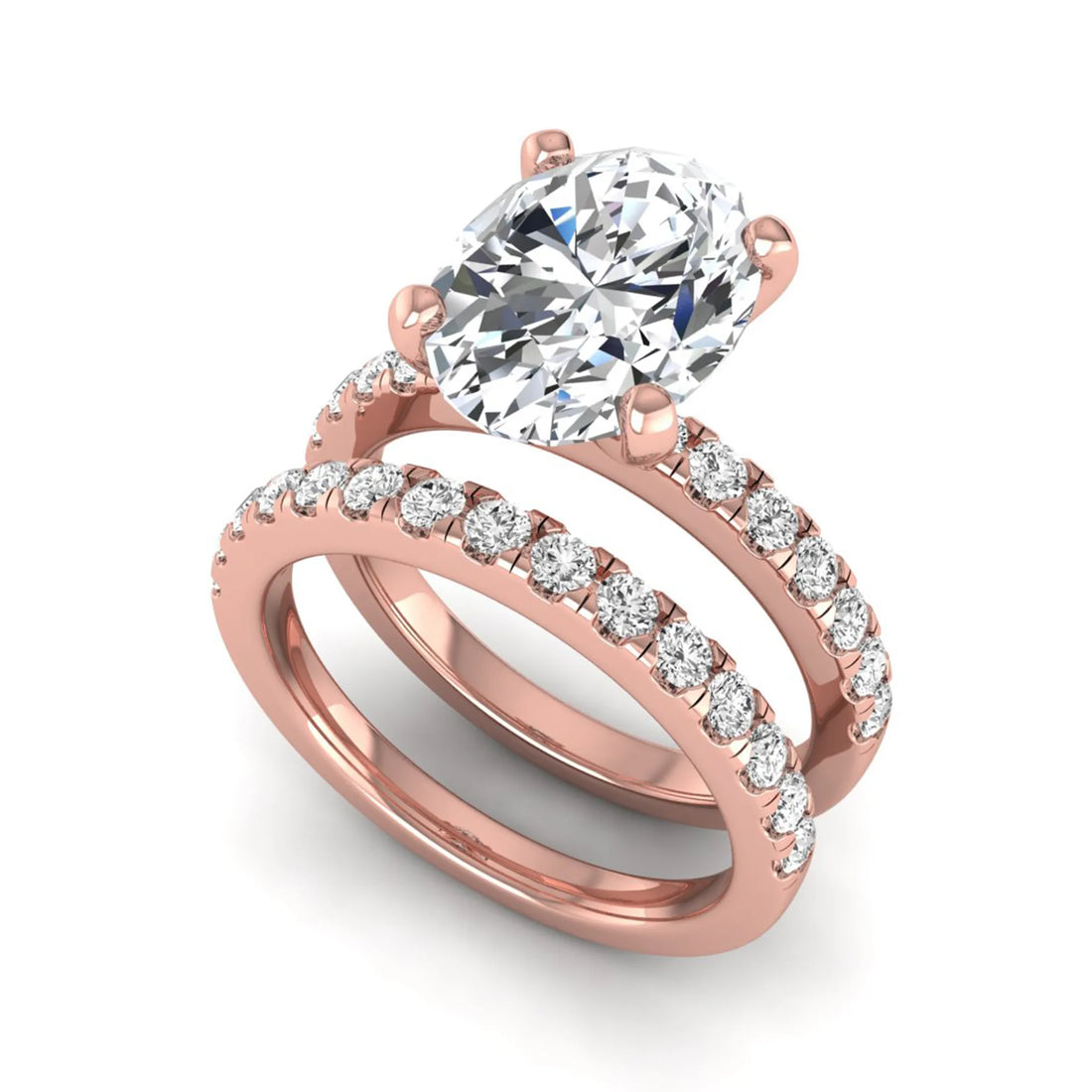 OctaPearl Oval Prong Set Lab Grown Diamond Bridal Ring Set