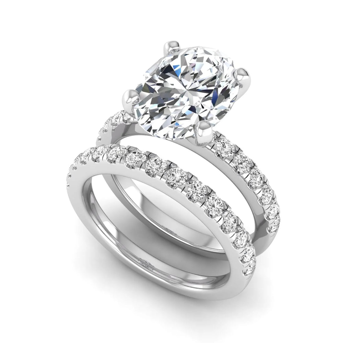 OctaPearl Oval Prong Set Lab Grown Diamond Bridal Ring Set