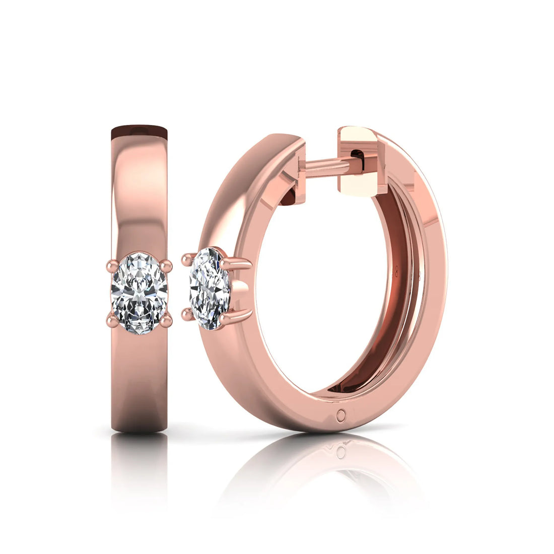OctaPearl Oval Prong Set Lab Grown Diamond Huggie Hoop Earrings
