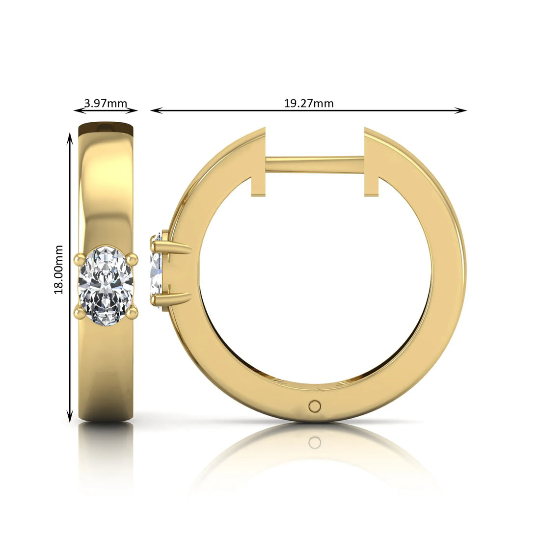 OctaPearl Oval Prong Set Lab Grown Diamond Huggie Hoop Earrings
