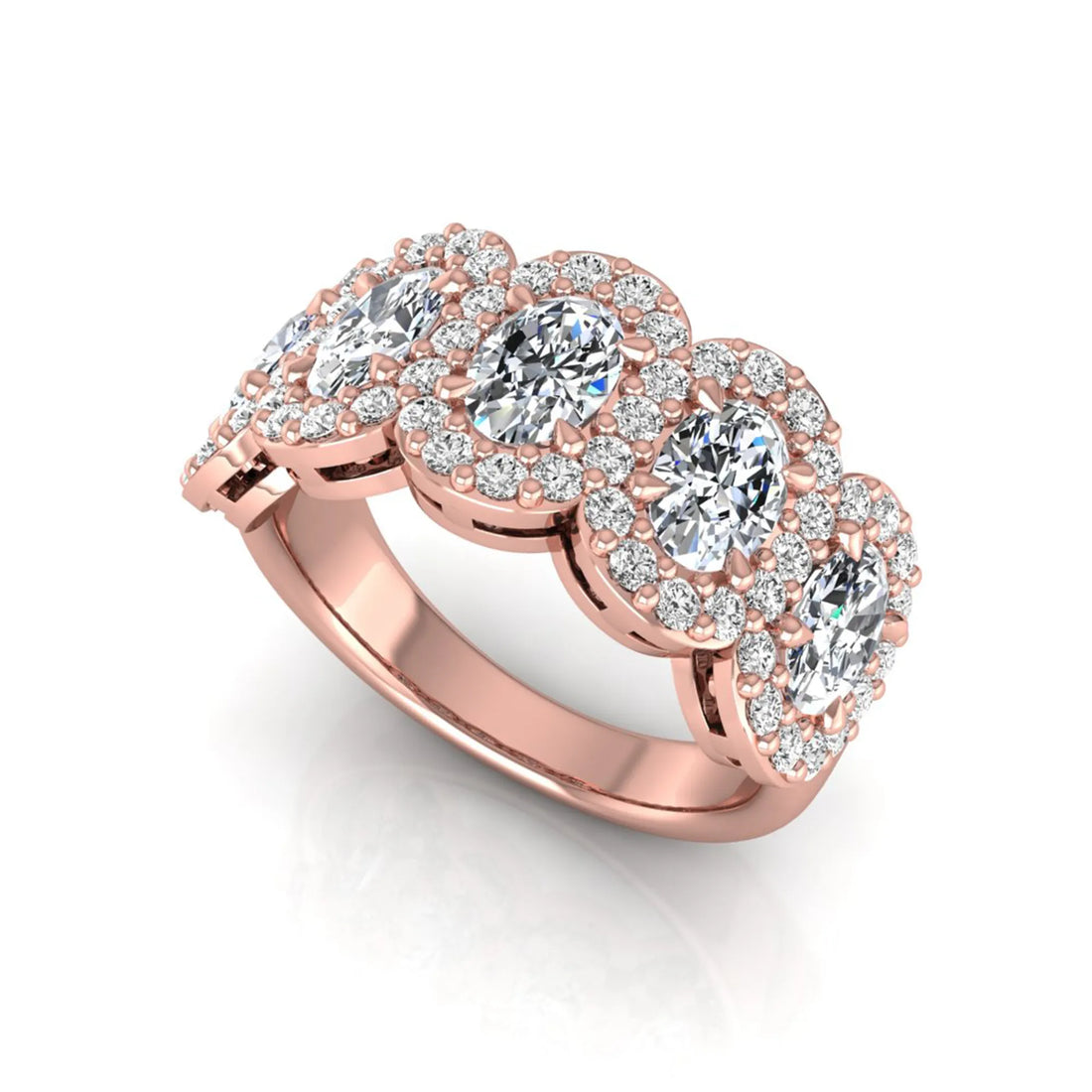 OctaPearl Five Stone Lab Grown Diamond Halo Engagement Ring
