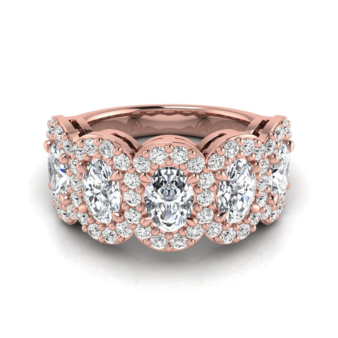 OctaPearl Five Stone Lab Grown Diamond Halo Engagement Ring