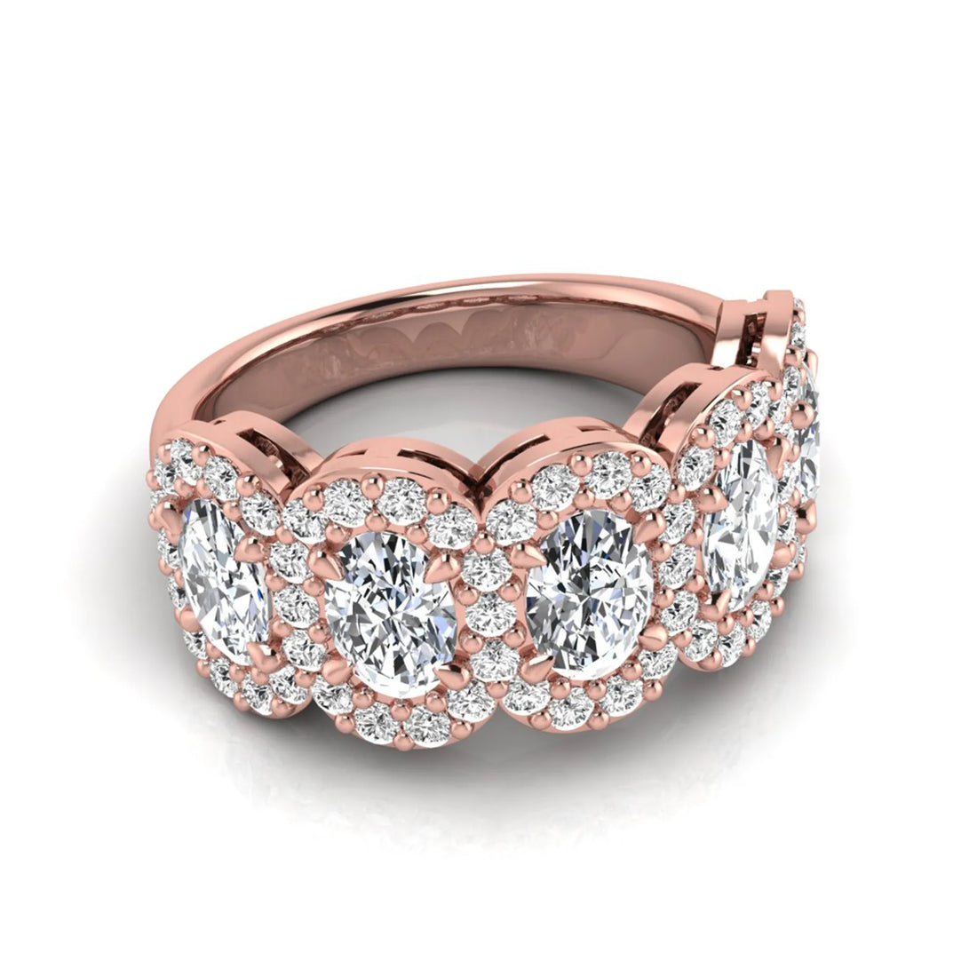 OctaPearl Five Stone Lab Grown Diamond Halo Engagement Ring