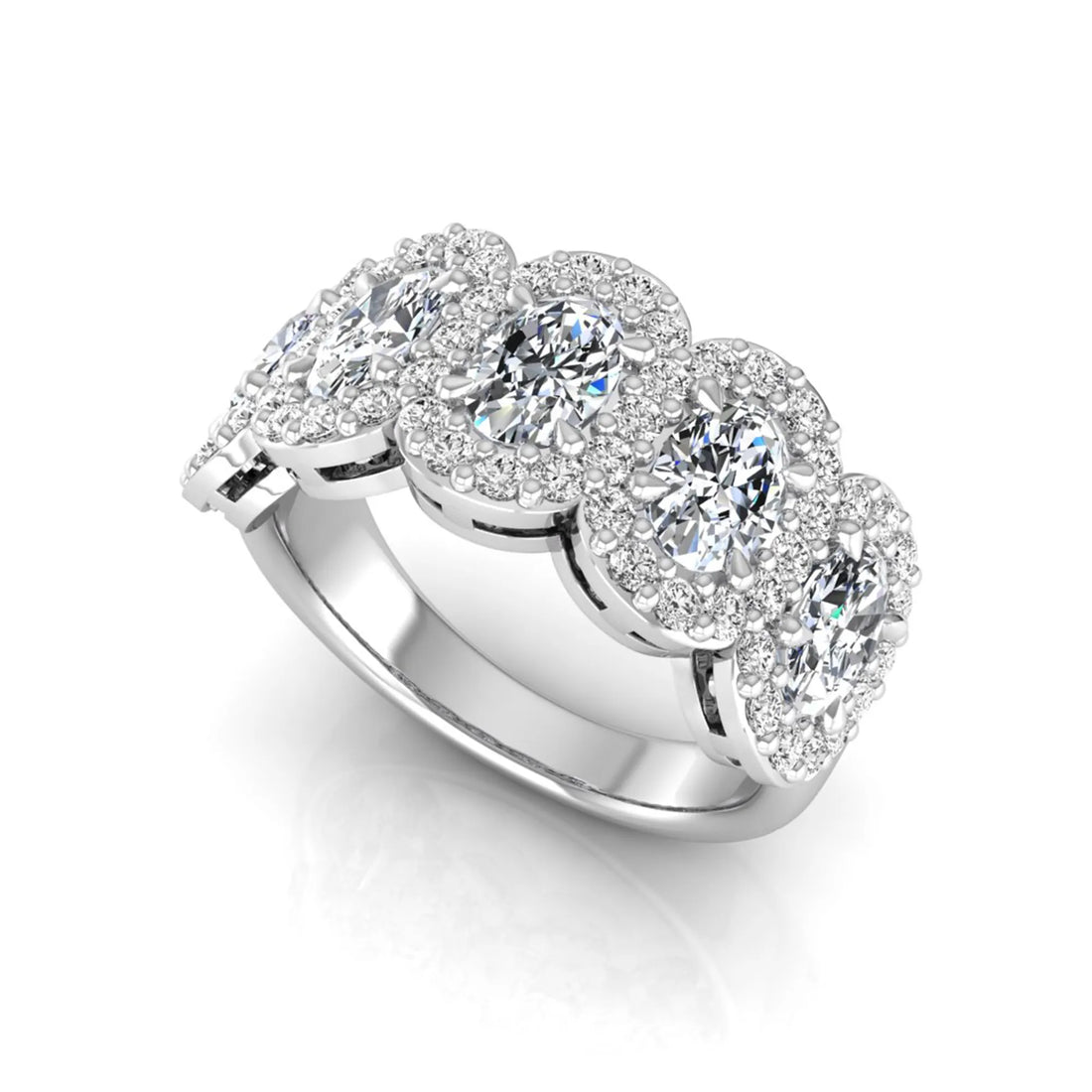 OctaPearl Five Stone Lab Grown Diamond Halo Engagement Ring