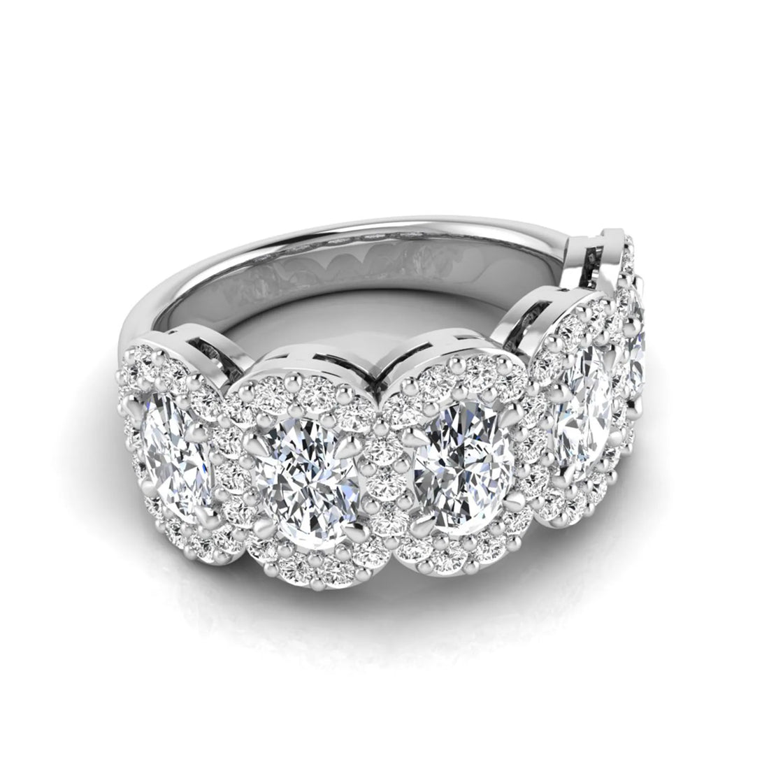 OctaPearl Five Stone Lab Grown Diamond Halo Engagement Ring