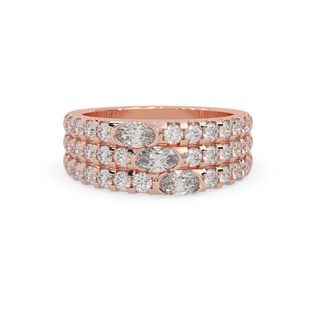 OctaPearl Oval & Round Three Row Lab Grown Diamond Pave Cocktail Ring