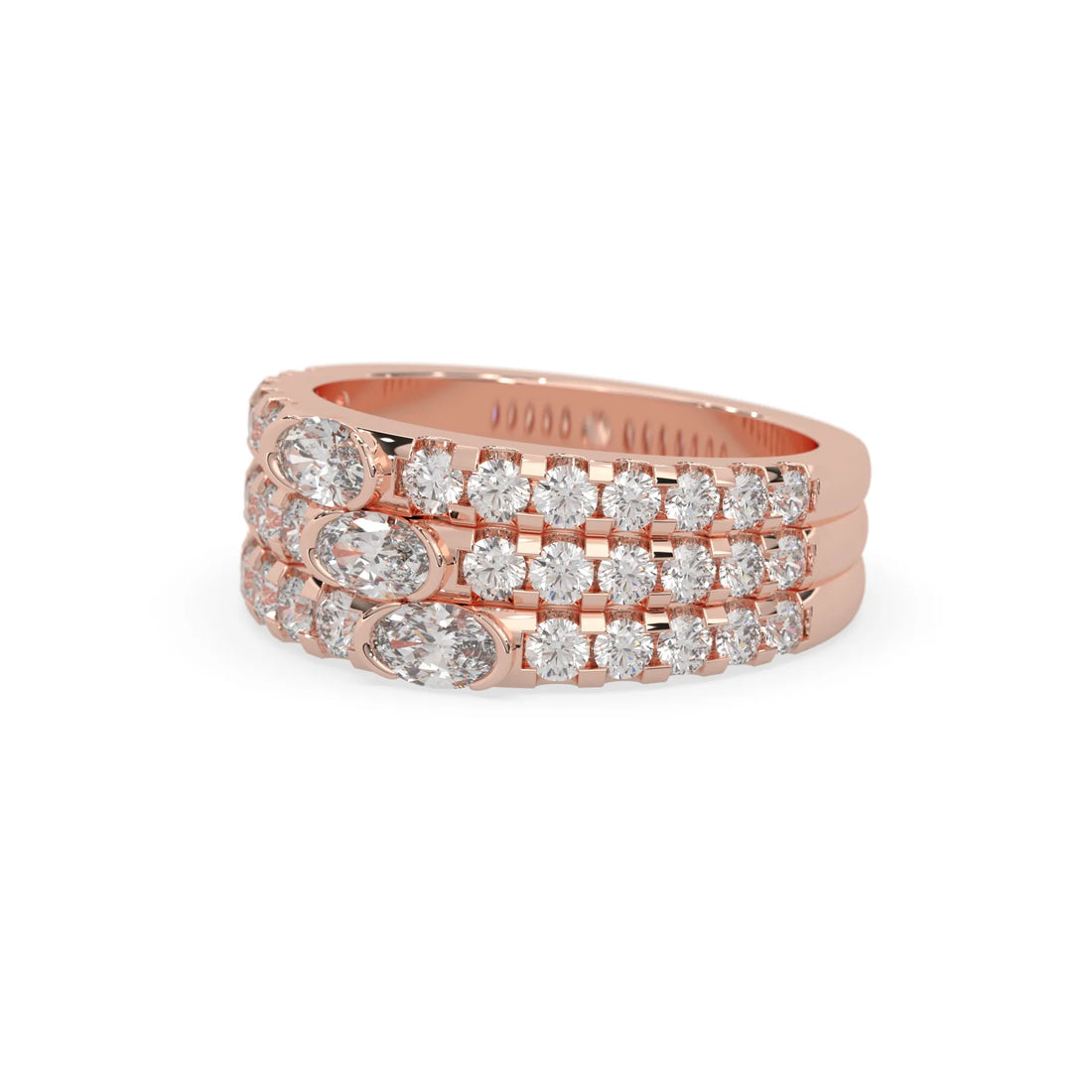 OctaPearl Oval & Round Three Row Lab Grown Diamond Pave Cocktail Ring