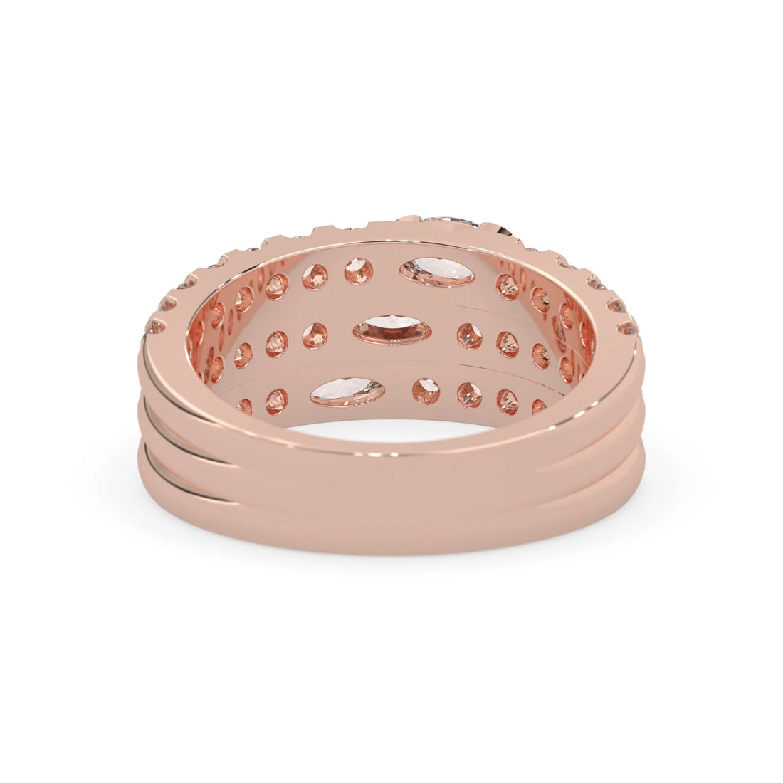 OctaPearl Oval & Round Three Row Lab Grown Diamond Pave Cocktail Ring