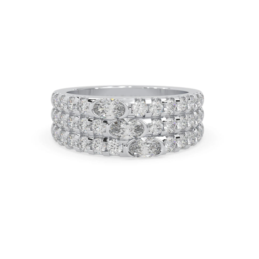 OctaPearl Oval & Round Three Row Lab Grown Diamond Pave Cocktail Ring