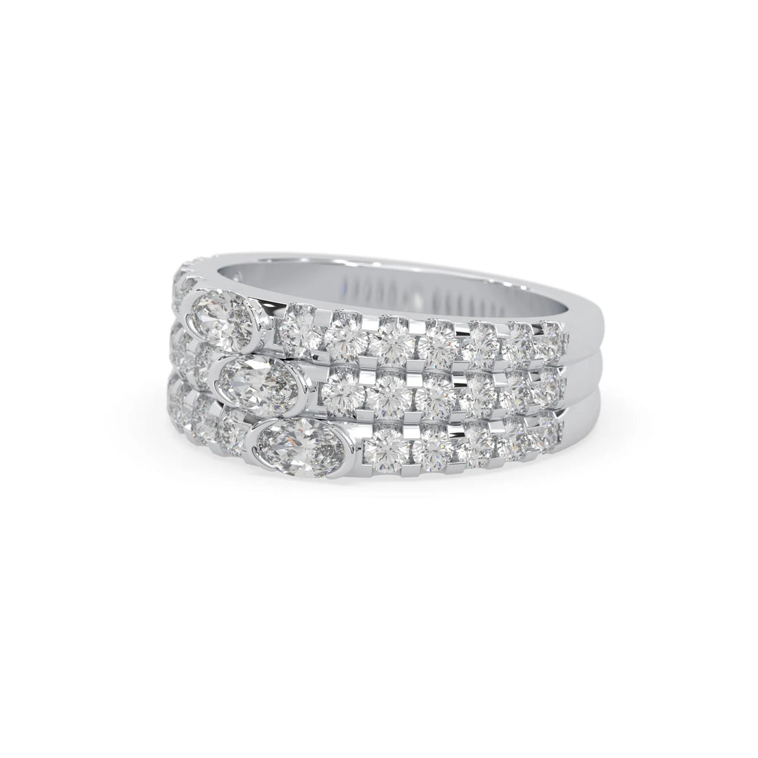 OctaPearl Oval & Round Three Row Lab Grown Diamond Pave Cocktail Ring