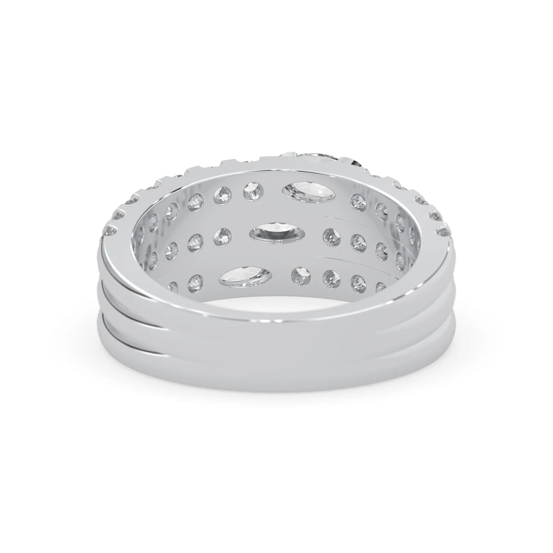 OctaPearl Oval & Round Three Row Lab Grown Diamond Pave Cocktail Ring