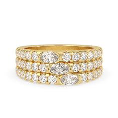 OctaPearl Oval & Round Three Row Lab Grown Diamond Pave Cocktail Ring